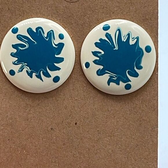 Vintage splatter abstract enamel round metal earrings - Picture 1 of 5